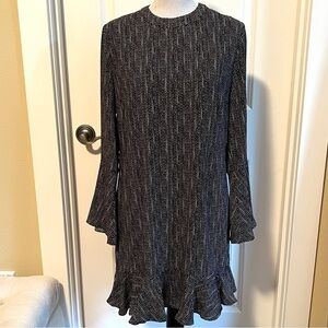 Drop Waist Ruffle dress in Black with Ecru Dots